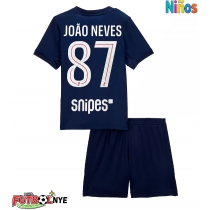 Camiseta Paris Saint-Germain Joao Neves #87 Primera Equipación para niños 2025-26 manga corta (+ pantalones cortos)